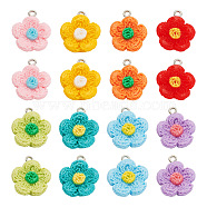 Pandahall 16Pcs 8 Colors Opaque Resin Pendants, Flower Charms with Platinum Plated Iron Loops, Mixed Color, 20x18x6mm, Hole: 2mm, 2pcs/color(RESI-TA0002-56)