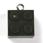 Resin Pendants, with Platinum Iron Loop, Toy Bricks, Dark Olive Green, 21x15.5x11mm, Hole: 2.6mm(RESI-E017-A06)
