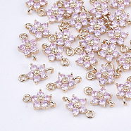 Transparent Glass Links connectors, with Brass Findings, Faceted, Flower, Light Gold, Pearl Pink, 12.5x8x4mm, Hole: 1.4mm(X-GLAA-T007-19D)