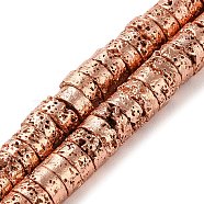 Electroplated Natural Lava Rock Beads Strands, Disc, Heishi Beads, Rose Gold Plated, 6.5x3mm, Hole: 1.4mm, about 137pcs/strand, 15.87''(40.3cm)(G-I360-A01-03)