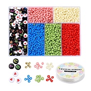 DIY Jewelry Making Kits, Including 8/0 Baking Paint Glass Round Seed Beads, Round ABS Plastic Beads, Flat Round Craft & Opaque Acrylic Beads, Elastic Crystal Thread, Mixed Color, Beads: 3200pcs/set(DIY-YW0003-52)