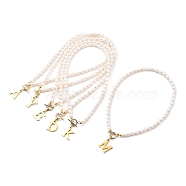304 Stainless Steel Pendant Necklaces, with Natural Cultured Freshwater Pearl Beads and Toggle Clasps, Letter, Golden, Random Mixed Letters, 15.94 inch(40.5cm), Letter: 19.5~20x14.5~18x1.5mm(NJEW-JN03090)