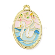 Alloy Pendants, with Enamel, Oval, Golden, Goose, 28x17x2mm, Hole: 2mm(FIND-Z011-03C)