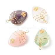 Natural Gemstone Pendants, with Copper Wire Wrapped, Teardrop, Golden, 41~43x25~26x11.5~12.5mm, Hole: 4.5mm(PALLOY-JF01327)