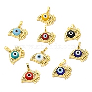 Rack Plating Brass Micro Pave Clear Cubic Zirconia Pendants, with Handmade Evil Eye Lampwork, Cadmium Free & Lead Free, Long-Lasting Real 18K Gold Plated, Eye Charm, Mixed Color, 17x19.5x5mm, Hole: 6x3mm(LAMP-A153-02G-M)
