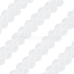4.6~5 Yards Lace Embroidery Trimming, Sewing Craft Decoration, with Imitation Pearl, Flower, White, 31x7mm(DIY-FG0003-31)