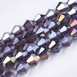 Electroplate Glass Beads Strands, AB Color Plated, Faceted, Bicone, Indigo, 6x5.5~6mm, Hole: 1mm, about 47~48pcs/strand, 10.83 inch(27.5cm)(EGLA-Q118-6mm-B02)