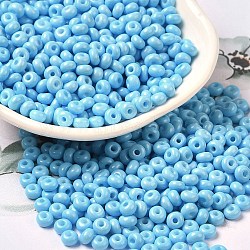 Baking Paint Glass Seed Beads, Donut, Deep Sky Blue, 4x2.5mm, Hole: 1mm, about 6205pcs/pound(SEED-B001-02A-12)