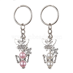 Angel Acrylic & Alloy Pendant Keychain, with Iron Split Key Rings, Platinum, 7.7cm, 2pcs/set(KEYC-JKC00656)