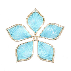 Alloy Big Pendants, with Polyester Thread, Leaf, Golden, Dark Turquoise, 55~56x33~34x2mm, Hole: 2mm(X-PALLOY-T063-05G-06)