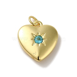 Rack Plating Brass Micro Pave Cubic Zirconia Pendants, Cadmium Free & Lead Free, Heart, Sky Blue, 17x15.5x4mm, Hole: 3mm(KK-R158-01C-G)