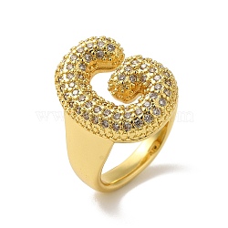 Letter Brass Micro Pave Clear Cubic Zirconia Open Cuff Ring for Women, Real 18K Gold Plated, Letter G, 20x14.5mm, US Size 6(16.5mm)(RJEW-N046-03G-G)