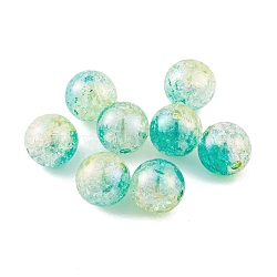 UV Plating Rainbow Iridescent Acrylic Crackl Beads, Round, Aquamarine, 12mm, Hole: 2.2mm(PACR-C009-02C)