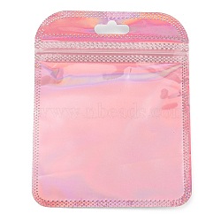 Plastic Glitter Holographic Packaging Yinyang Zip Lock Bags, Top Self Seal Pouches, Rectangle, Pink, 12x9.5x0.15cm, Unilateral Thickness: 2.5 Mil(0.065mm)(OPP-D003-04D)