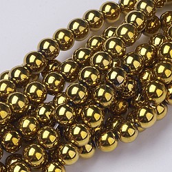 Non-magnetic Synthetic Hematite Beads Strands, Round, Gold, 10mm, Hole: 1mm, about 42pcs/strand, 15.7 inch(X-G-G091-10mm-1)