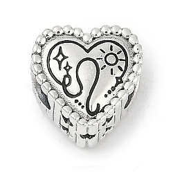 925 Sterling Silver European Beads, Heart, Leo, 9.5x9.5~10x7mm, Hole: 4.5mm(STER-R005-02AS-05)