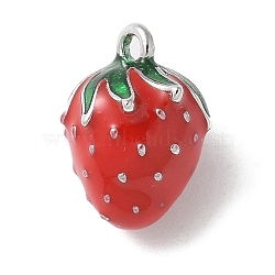 Brass Enamel Charms, Rack Plating, Long-Lasting Plated, Strawberry Charm, Real 18K Gold Plated, 11.5x9.5x8.5mm, Hole: 1.3mm(KK-P290-57P)