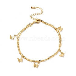 Ion Plating(IP) 304 Stainless Steel Multi-strand Anklet with Butterflye Charm for Women, Golden, 8-3/8 inch(21.3cm)(AJEW-P100-01G)