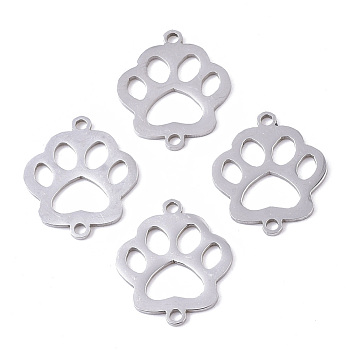 201 Stainless Steel Links connectors, Laser Cut, Bear Paw, Stainless Steel Color, 18.5x16x1mm, Hole: 1.5mm