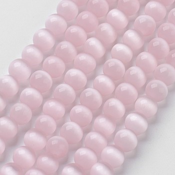 Cat Eye Beads, Round, Misty Rose, 6mm, Hole: 1mm, about 66pcs/strand, 15.5 inch