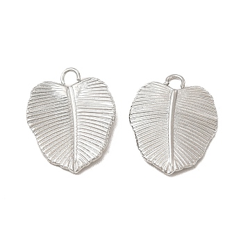 304 Stainless Steel Pendants, Leaf Charm, Stainless Steel Color, 18x14x2mm, Hole: 2mm