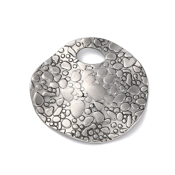 304 Stainless Steel Pendants, Textured, Flat Round Charms, Antique Silver, 29x30x2~2.5mm, Hole: 5x7.5mm