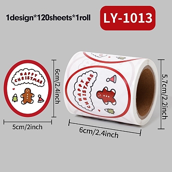 120 Round Paper Christmas Cartoon Sticker Rolls, Decorative Sealing Stickers for Gifts, Party, Round, 60x50x0.1mm