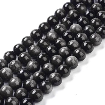 Natural Silver Obsidian Beads Strands, Round, 12mm, Hole: 1.4mm, about 32~33pcs/strand, 14.76''(37.5~38.5cm)