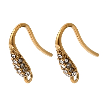 304 Stainless Steel Rhinestone Earring Hooks, Ion Plating(IP), Flat Ear Wire with Loop, Teardrop, Golden, 14.5x3.5mm, Hole: 1.6mm, Pin: 1mm