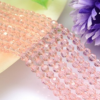 Imitation Austrian Crystal Bead Strands, Grade AAA, Faceted(32 Facets) Round, Pink, 4mm, Hole: 0.7~0.9mm, about 100pcs/strand, 15.7 inch