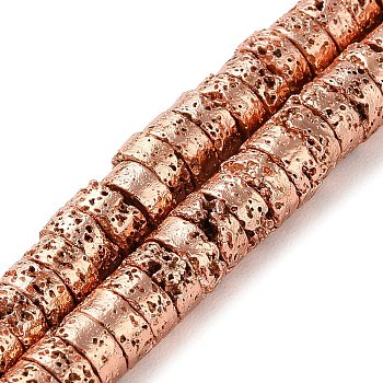 Electroplated Natural Lava Rock Beads Strands, Disc, Heishi Beads, Rose Gold Plated, 6.5x3mm, Hole: 1.4mm, about 137pcs/strand, 15.87''(40.3cm)
