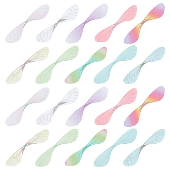 GOMAKERER 200Pcs 10 Colors Fibre Tulle Ornament Accessories, Craft Dragonfly Wing, Mixed Color, 8.6x1.8x0.01cm, Hole: 1.4mm, 20pcs/color