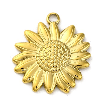 Ion Plating(IP) 304 Stainless Steel Pendants, Sunflower Charm, Real 18K Gold Plated, 19.5x17.5x2.5mm, Hole: 1.6mm