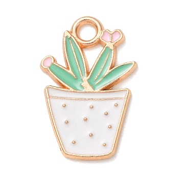 Alloy with Enamel Pendants, Cactus with Heart Charms, Golden, Aquamarine, 22x14x1mm, Hole: 2.5mm