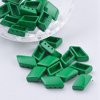 Spray Painted Alloy Multi-Strand Links, For Tile Elastic Bracelets Making, Rhombus, Green, 14x8x4.8mm, Hole: 0.8mm