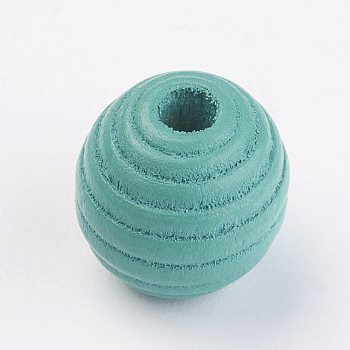 Natural Maple Wood Beehive Beads, Dyed, Round, Dark Cyan, 13~14x13mm, Hole: 3~4mm, about 640pcs/500g
