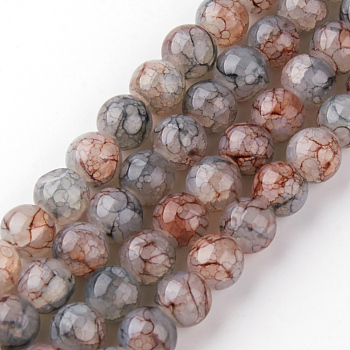 Baking Painted Crackle Glass Bead Strands, Round, Dark Gray, 8mm, Hole: 1.3~1.6mm, about 100pcs/strand, 31.4 inch