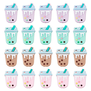 20Pcs 4 Colors Silicone Focal Beads, Bubble Tea/Boba Milk Tea, Mixed Color, 35x24x8mm, Hole: 2.5mm, 5pcs/color
