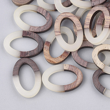 Resin & Walnut Wood Linking Rings, Oval, WhiteSmoke, 28.5x19.5x3~4mm