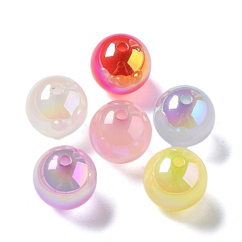 UV Plating Iridescent Acrylic Beads, AB Color, Round, Mixed Color, 14x13.5mm, Hole: 2mm