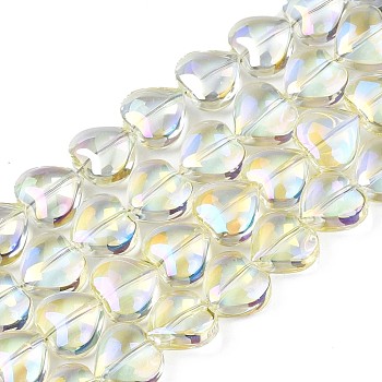 Electroplate Glass Beads Strands, AB Color, Heart, Light Yellow, 9~10x10x5.5mm, Hole: 0.8mm, about 70~71pcs/strand, 25.20 inch~ 26.38 inch(64~67cm)