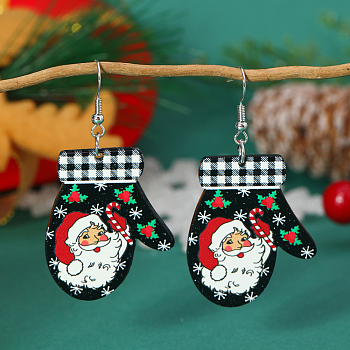 Christmas Gloves Acrylic DIY Dangle Earrings, Platinum, Santa Claus, 62x33mm