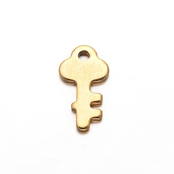 Key 304 Stainless Steel Charms, Golden, 13x6.5x1mm, Hole: 1.5mm