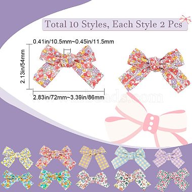 20Pcs 10 Colors Flower/Tartan Pattern Cloth Bowknot for Costume Ornaments(FIND-GF0004-73)-2