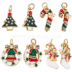 8Pcs 4 Styles Christmas Themed Brass Micro Pave Clear Cubic Zirconia Pendants, with Enamel and Jump Ring, Long-Lasting Plated, Real 18K Gold Plated, 17~22x11.5~16x2~4mm,  Inner Diameter: 3.6mm, 2pcs/style(ZIRC-BBC0002-82)