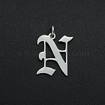 Non-Tarnish 304 Stainless Steel Pendants, with Jump Ring, Old English, Letter, Laser Cut, Stainless Steel Color, Letter.N, 15.5x13x1mm, Hole: 3mm(STAS-R111-JA565-N)
