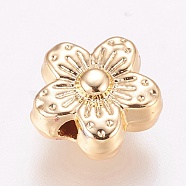 Alloy Beads, Long-Lasting Plated, Real 18K Gold Plated, Flower, Light Gold, 9x4.5mm, Hole: 1mm(X-PALLOY-A064-06LG)