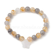 8mm Round Natural Citrine & Cloudy Quartz Beaded Stretch Bracelets, Star Natural Quartz Crystal Charm Bracelets for Women Men, Inner Diameter: 2-3/8 inch(6cm)(BJEW-JB10570)