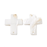 Natural Freshwater Shell Connector Charms, Religion Cross Links, Seashell Color, 30~31x26~27.5x1.5~2.7mm, Hole: 1.6mm(SSHEL-C011-05)