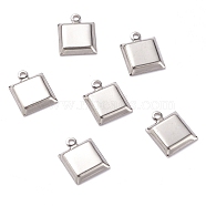 201 Stainless Steel Pendant Cabochon Settings, Square, Stainless Steel Color, Tray: 6x6mm, 11x9x2mm, Hole: 1.2mm(X-STAS-J032-18)